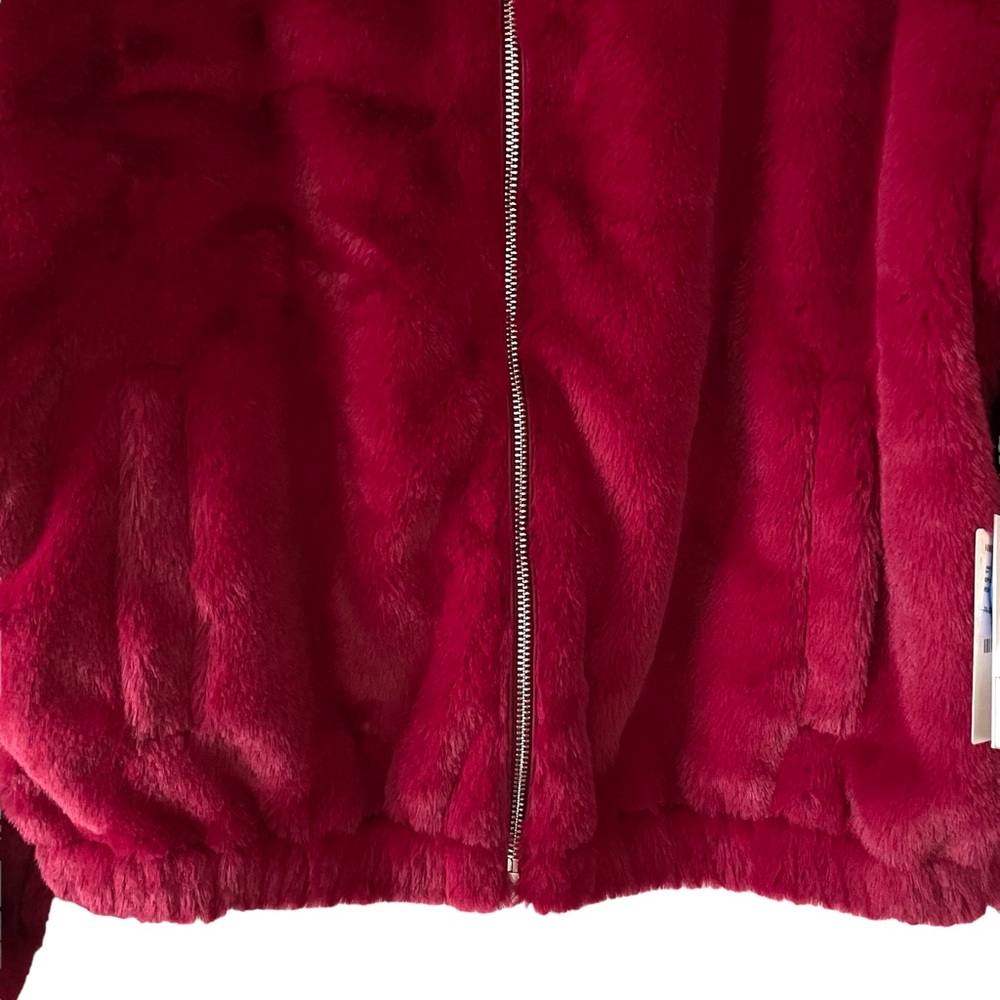 Nordstrom BP Silky Faux Fur Jacket Lined Raspberry NWT - Picture 4 of 12